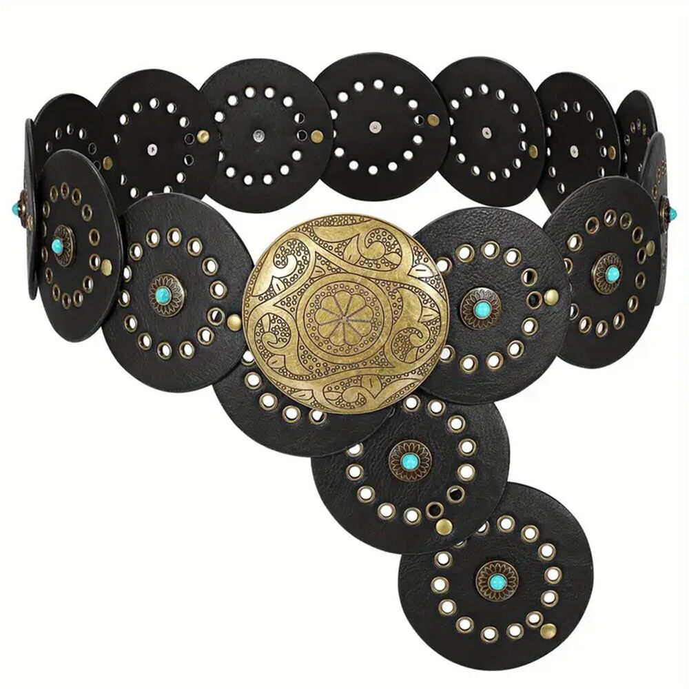 2242 Women's Boho Disc Belt Wide Western Cowboy Vintage Cowgirl Chunky